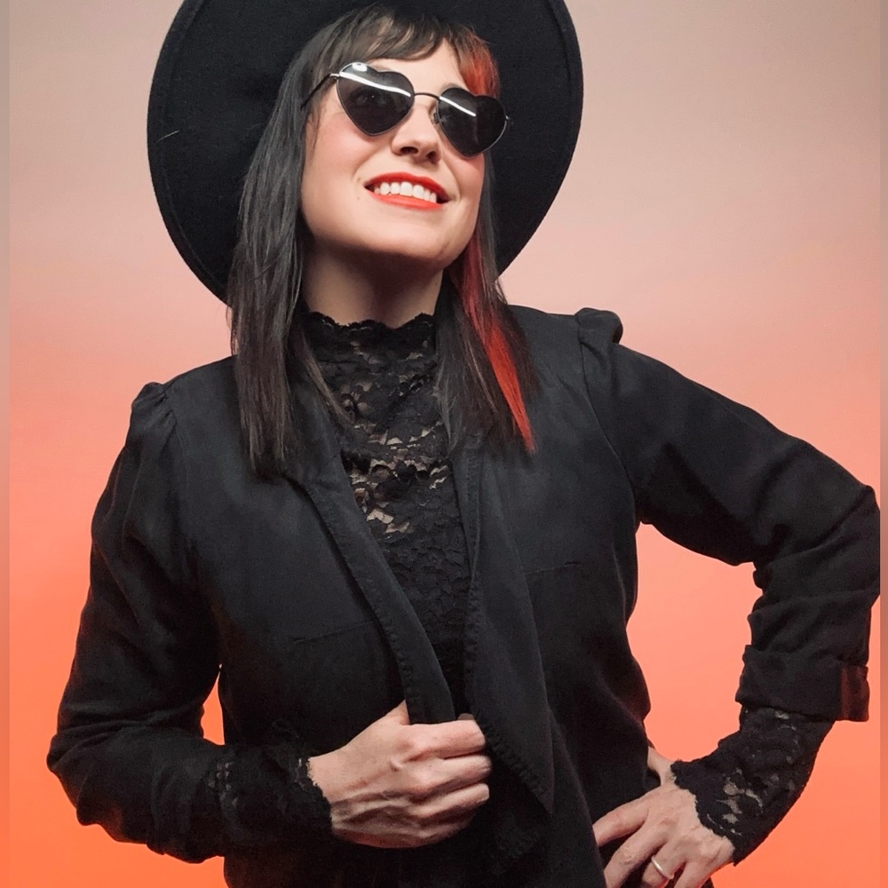FOREVER 21 / Black Drape Style Blazer / Medium / Goth Emo Fairy Office Alt Girl